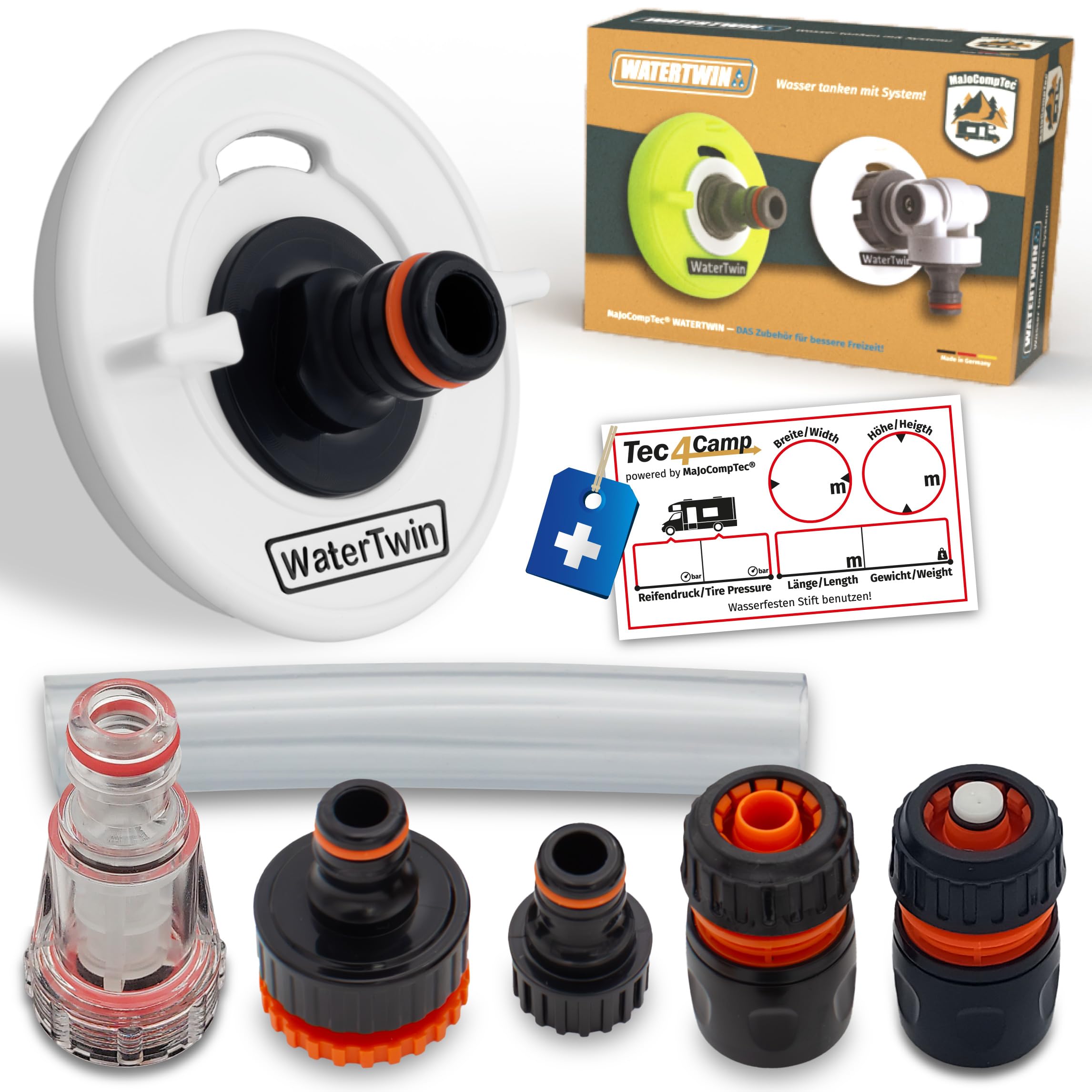 MaJoCompTec® WATERTWIN Tankdeckel mit Wasseranschluss | Wassertankdeckel Befülladapter für Wassereinfüllstutzen | Wohnmobil Wohnwagen Zubehör (PRO-Version mit Filter + Starter-Set, Adapter 3-PIN D:78)