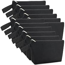 12PCS Black Canvas Pouch with Zipper, 12Oz Heavy Duty Cotton Canvas Fabric Pouches with Handle & Flat Bottom for Cosmetics Makeup Toiletry Stationery Organization, DIY Crafts S, 9x4.7x1.5