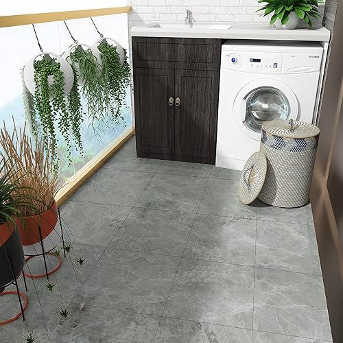 Miniatura 4 de CHICHOME Azulejos de piso de 12 x 12 pulgadas para despegar y pegar, azulejos de vinilo de mármol gris impermeables, extraíbles y autoadhesivos,