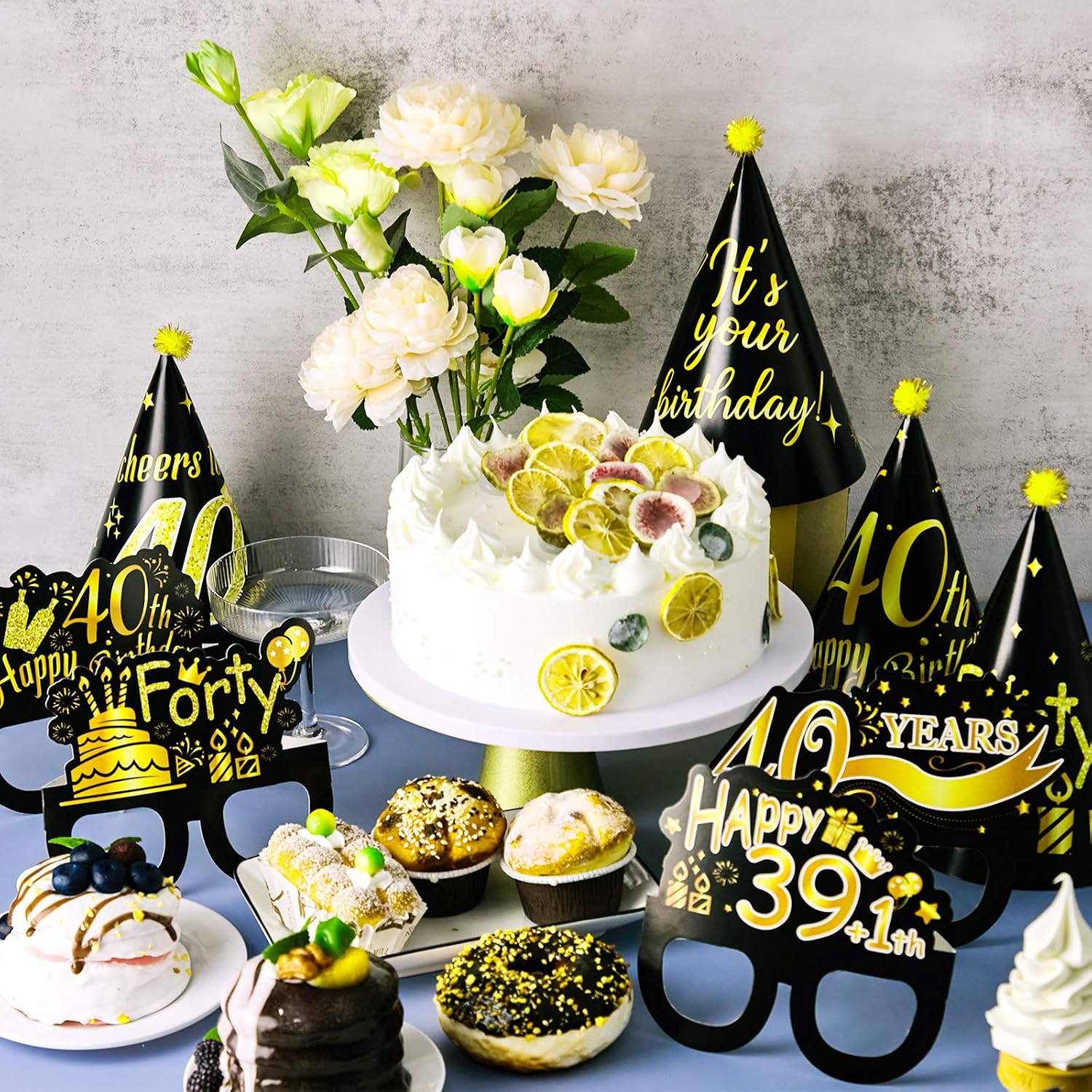 26 Pieces 40th Birthday Party Decoration Glasses and Hats Kits Black Gold Theme Paper Eyeglasses and Hats Funny Glasses and Hats Costume Accessories 40th Birthday Party Supplies for Men and Women - Image 5