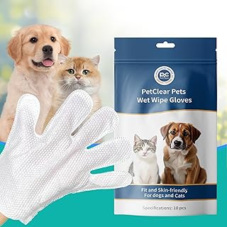 PCpetclear Fellpflegetücher Pflegetücher für Hunde & Katze Reinigung und Desodorierung Hypoallergener Dicker Tücher, Ohne Duft Einweg-Reinigungshandschuhe für Haustiere (10-Stück/Packung) product image
