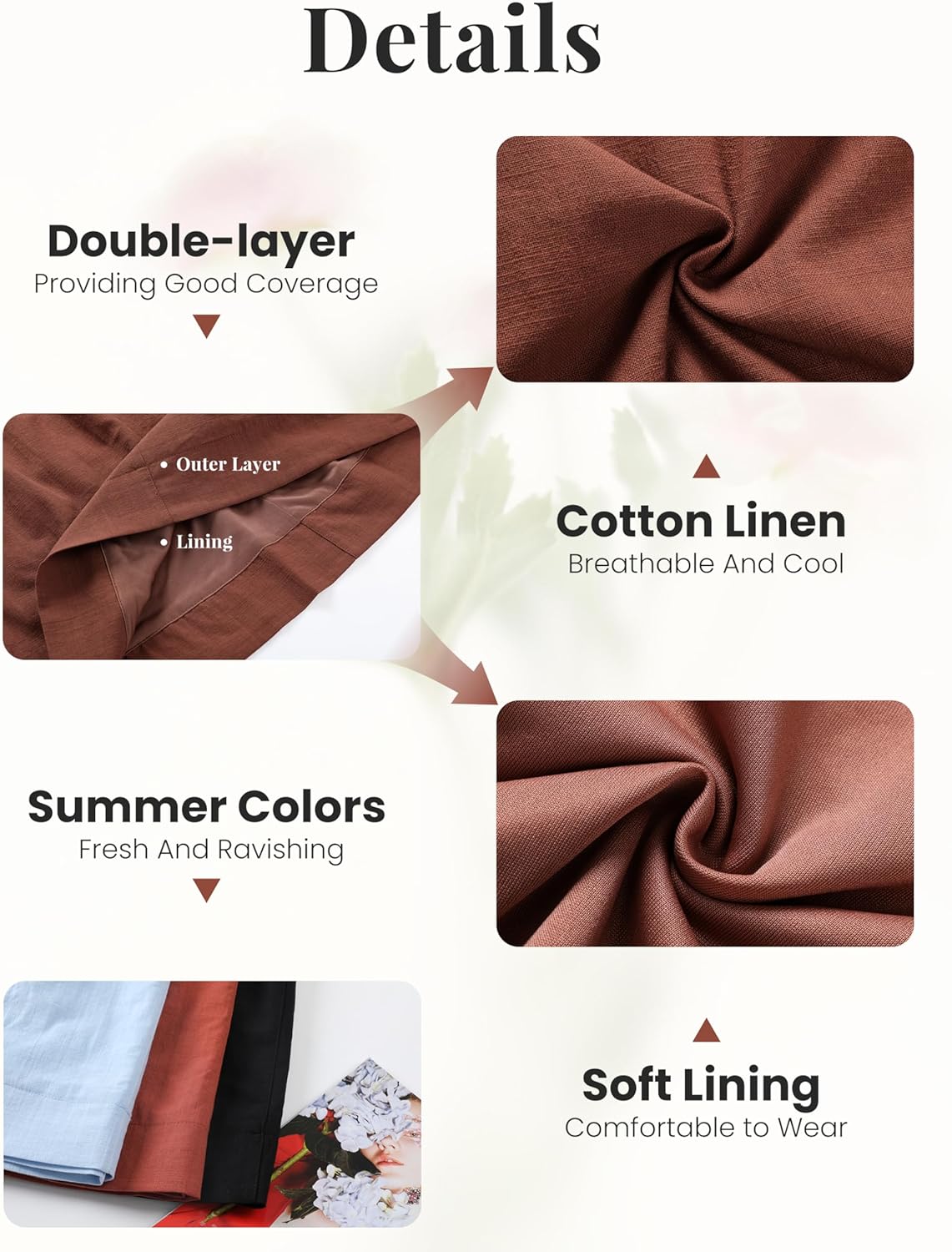 EsheSy Womens Cotton Linen Mini Skirts Drawcord Waist Short A-Line Dress with Pockets(Rust-M) - Image 4