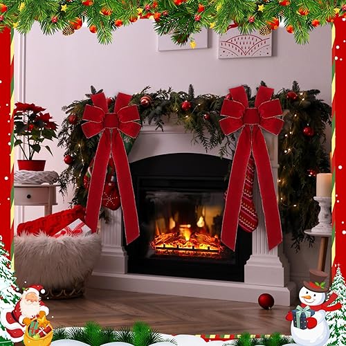 Miniatura 2 de Yinkin 36 lazos para decoración de árbol de Navidad extra grandes de 10 x 26 pulgadas, cinta de terciopelo rojo a granel con alambre dorado, lazos