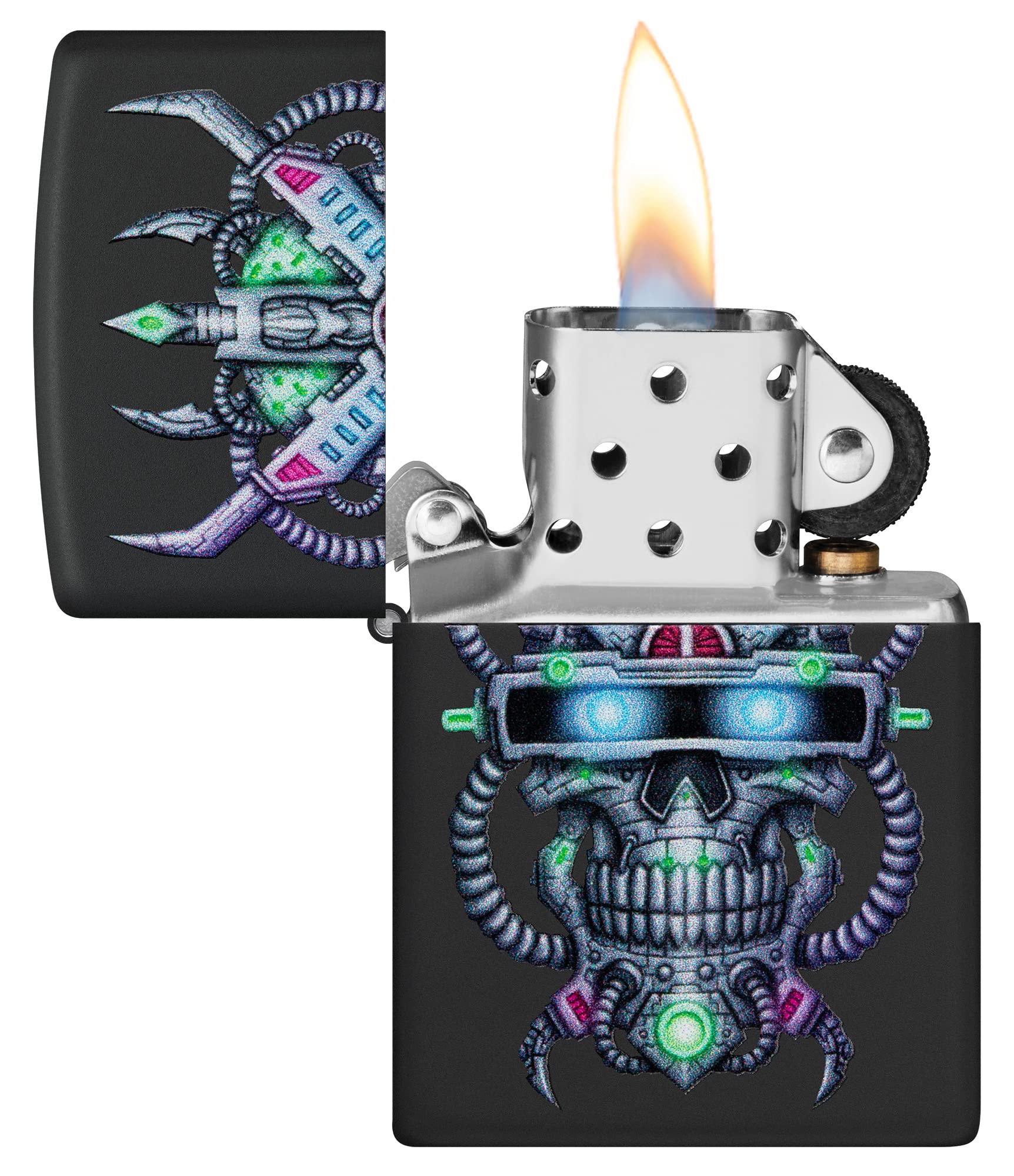 Zippo Cyber Skull Design Black Matte Pocket Lighter, Futuristic Cyber Skull Black Matte, standard size - Image 3