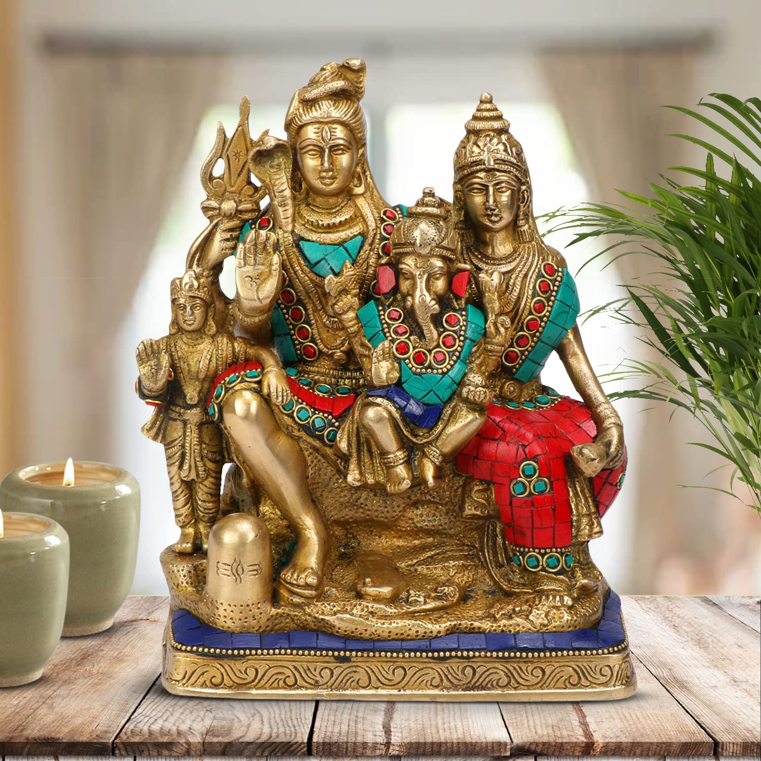 Kartique Messing Shiva Parvati Zegen Standbeeld Murti Idool Shiv Gezicht met Slang voor Home Decor Pooja Items Bholenath Nag Devta Gift Puja Goud Kleur Hoogte 2,5 Inch