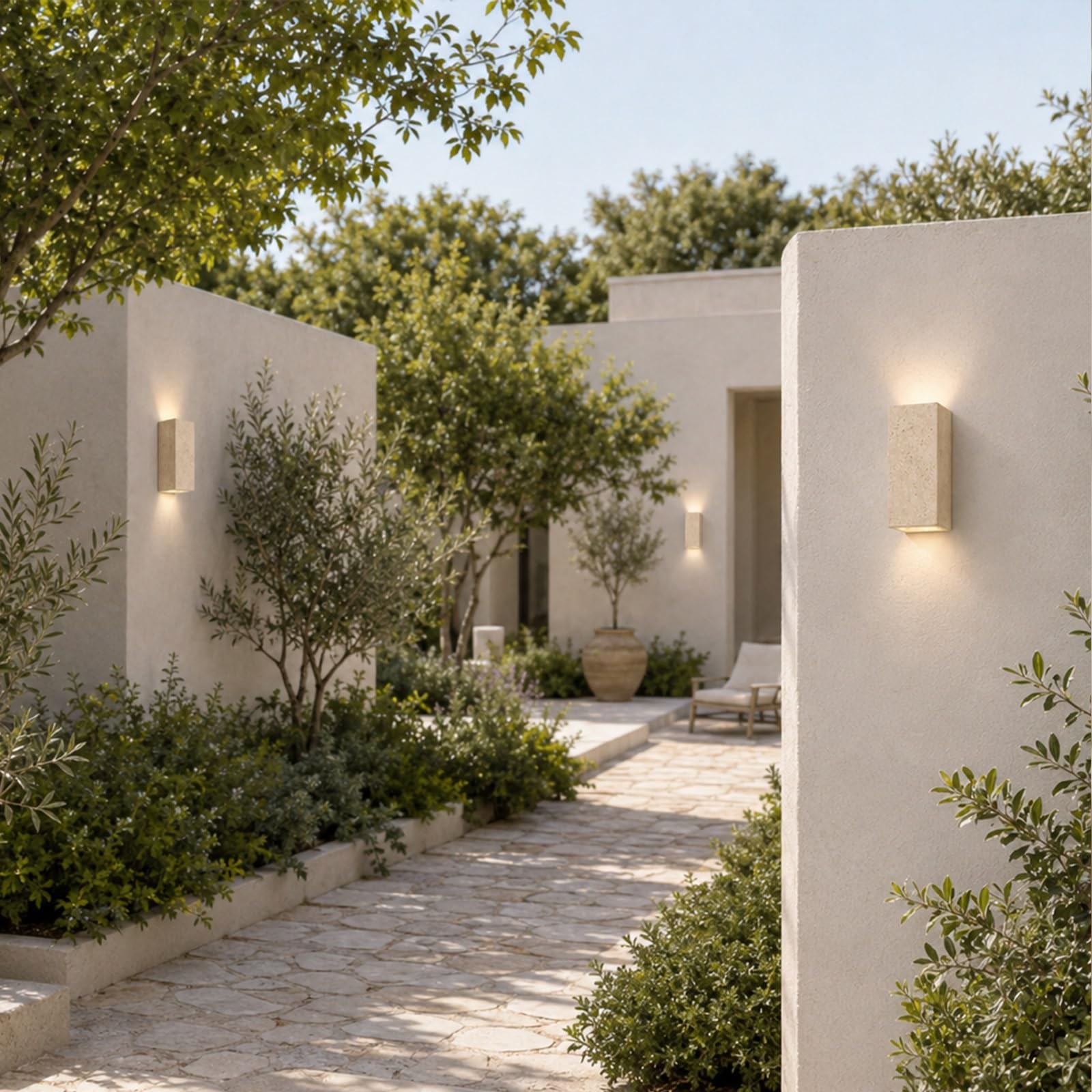 Pack 2 Apliques de pared travertino for exterior iluminación arriba y abajo | Lámpara de pared de piedra natural 3000K 9W LED Lámpara de pared de mármol impermeable for porche, jardín y pasillo(8x18cm)