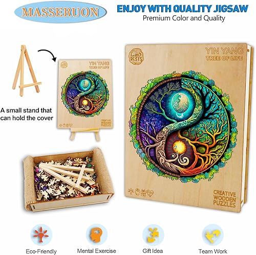 Miniatura 3 de YIN YANG - Rompecabezas de madera para adultos, árbol de la vida, rompecabezas de forma única (S, 100 piezas, 7.9 x 7.9 pulgadas), rompecabezas