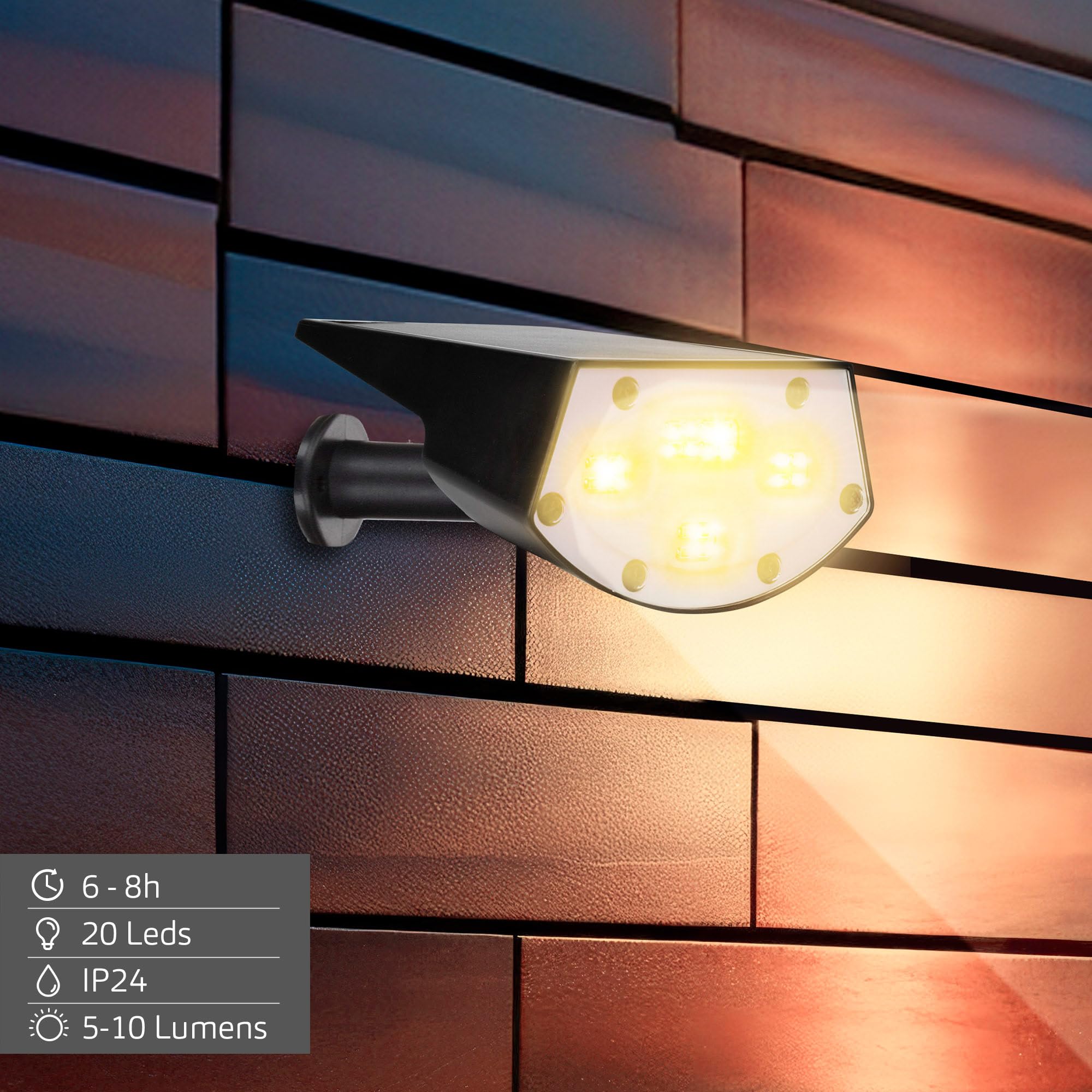 AKTIVE 6 balizas solares LED 2 en 1, Luz cálida 5-10 lúmenes, Con estaca o montaje en pared, Sin cables, Resistentes al agua, Alcance 1-2 m, Autonomía hasta 8 h, Iluminación jardín y terraza (61585)