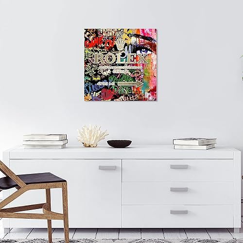 Miniatura 4 de Wynwood Studio Arte en lienzo envuelto contemporáneo de moda y glamour, reloj coleccionista, letrero de camino de neón, cuadrado de graffiti, arte