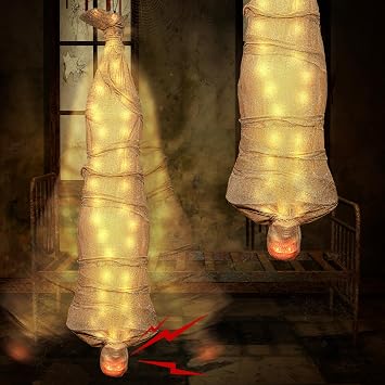 68" Halloween Hanging Cocoon Corpse Prop Sound Activated Scary Animated Decoration for Outdoor Indoor Yard Patio Haunted House Horror Party Decor