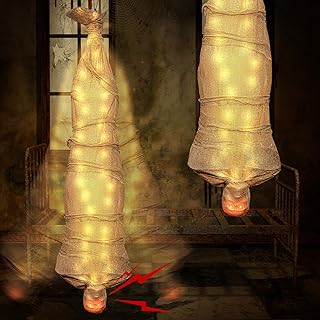 68" Halloween Cocoon Corpse Decoration, Outdoor Indoor Spooky Scary Hanging Prop for Yard, Patio, Home and Haunted House (Full Body LED Lights, Red Eyes, Spooky Sound)