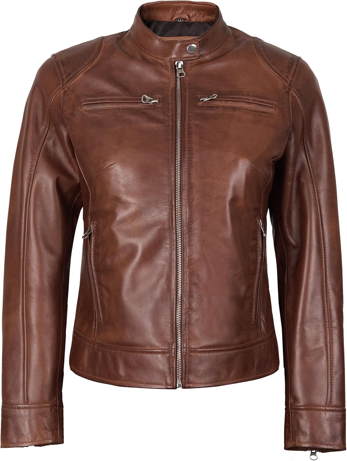 Blingsoul Real Leather Jacket Women - Cafe Racer Style Womens Leather Jackets - Image 3