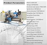 Vista 5 de Torno de metal de sobremesa de 7 "* 14", torno de metal de precisión de hilos métricos, mini torno 750W motor sin escobillas, velocidad variable