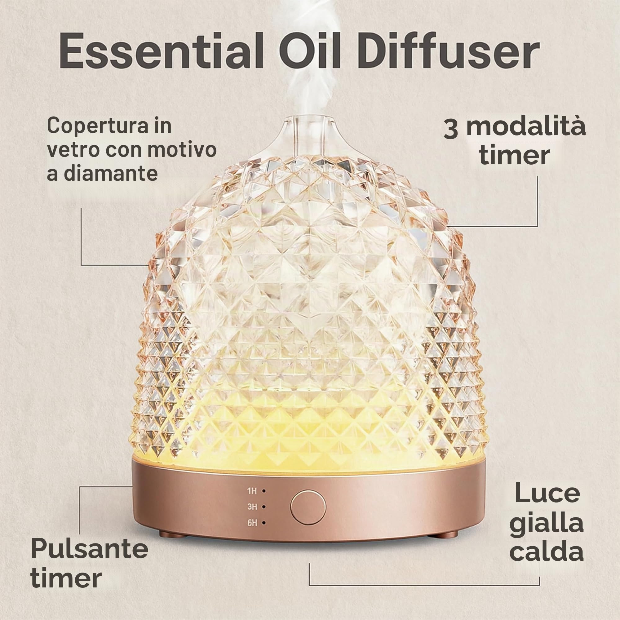 ALMA Diffusore & Umidificatore di Oli Essenziali con Serbatoio in Vetro da 200 ML – Aromaterapia elegante con Vetro, Illuminazione LED d'Atmosfera 10 ore di Nebbia lenitiva (White)