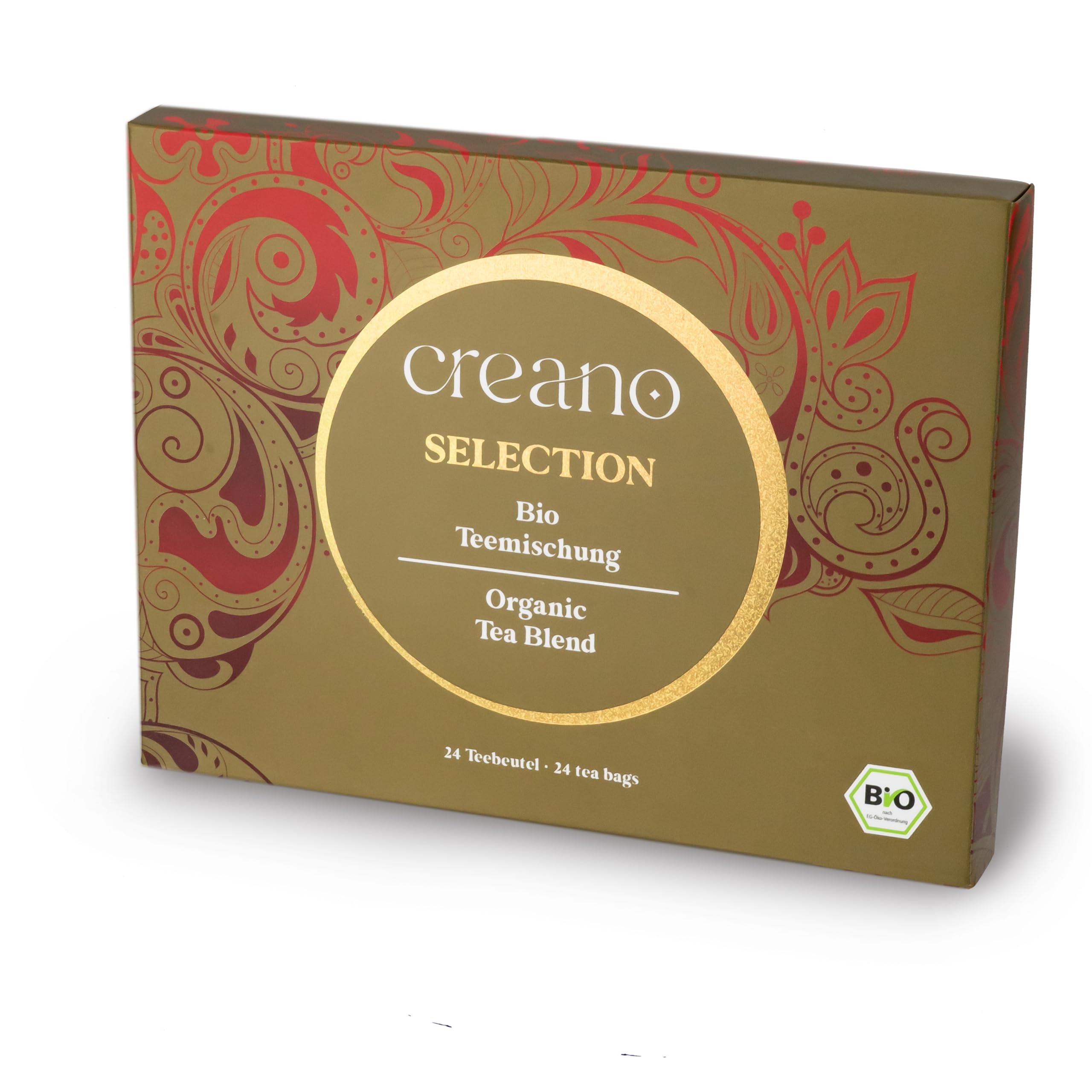 Zestaw prezentowy herbaty organicznej Creano – 24 torebki herbaty organicznej w 6 pysznych wariantach – herbata zielona, herbata biała, herbata czarna i herbata oolong – 48 g*