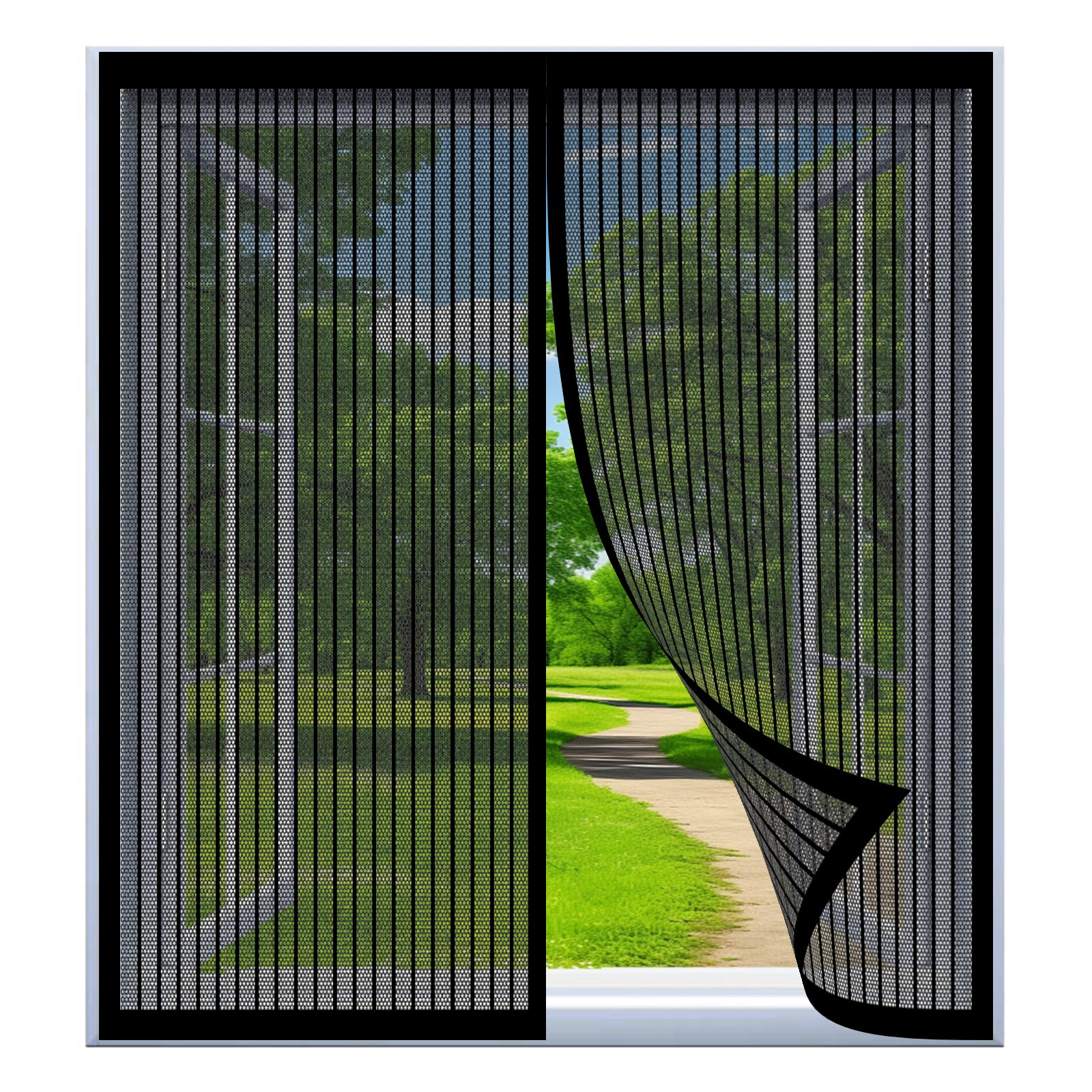 Yuanwan Black Magnetic Fly Screen Window Large 77 X 130 Cm Easy Installation No Drilling Or Screwing Reinforced Anti-Tearing Insect Fly Mesh For Windows Nets To Keep Bugs Out,