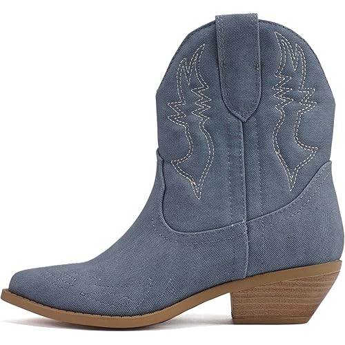 Soda Women Cowgirl Cowboy Western Stitched Ankle Boots Pointed Toe Short Booties Rigging-S (Wide Fit Available)