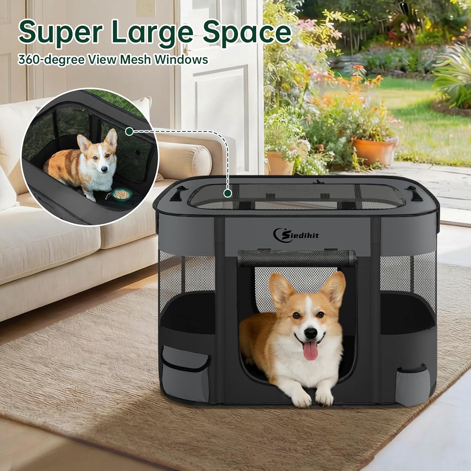 Dog Playpen,Cat Pet Puppy Pen,Portable Playpens for Dogs Indoor Outdoor Travel Camping Use,Foldable Dog Kennel Tent Crate for Rabbit Small Animals with Carrying Case (Dark Grey, Medium)