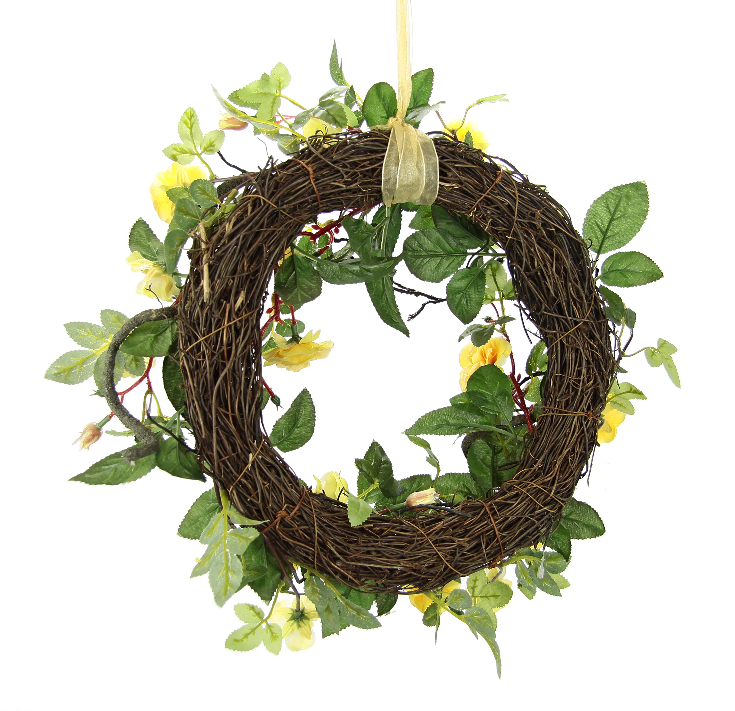 Kranz Rosen Rosenkranz Türkranz Wandkranz Blütenkranz Blumenkranz dekoriert Wanddeko Blüten Deko Künstliche Blume Haustür Geschenk Hochzeit Rosenblüten, Gelb, 8x32x32 cm, 088974G