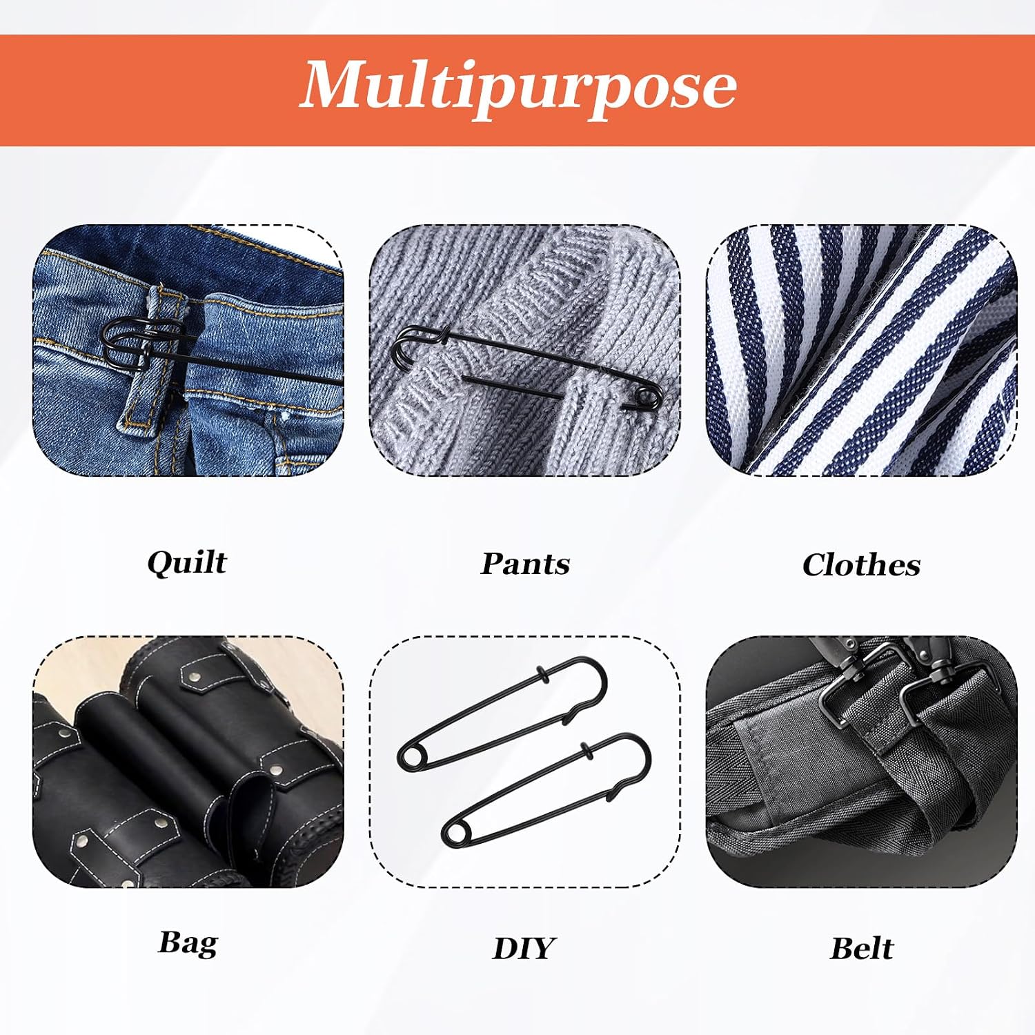 20Pcs Large Safety Pins Heavy Duty, 4 Inch Big Safety Pins for Clothes Leather Canvas Diaper Blankets Thick Fabric, Black