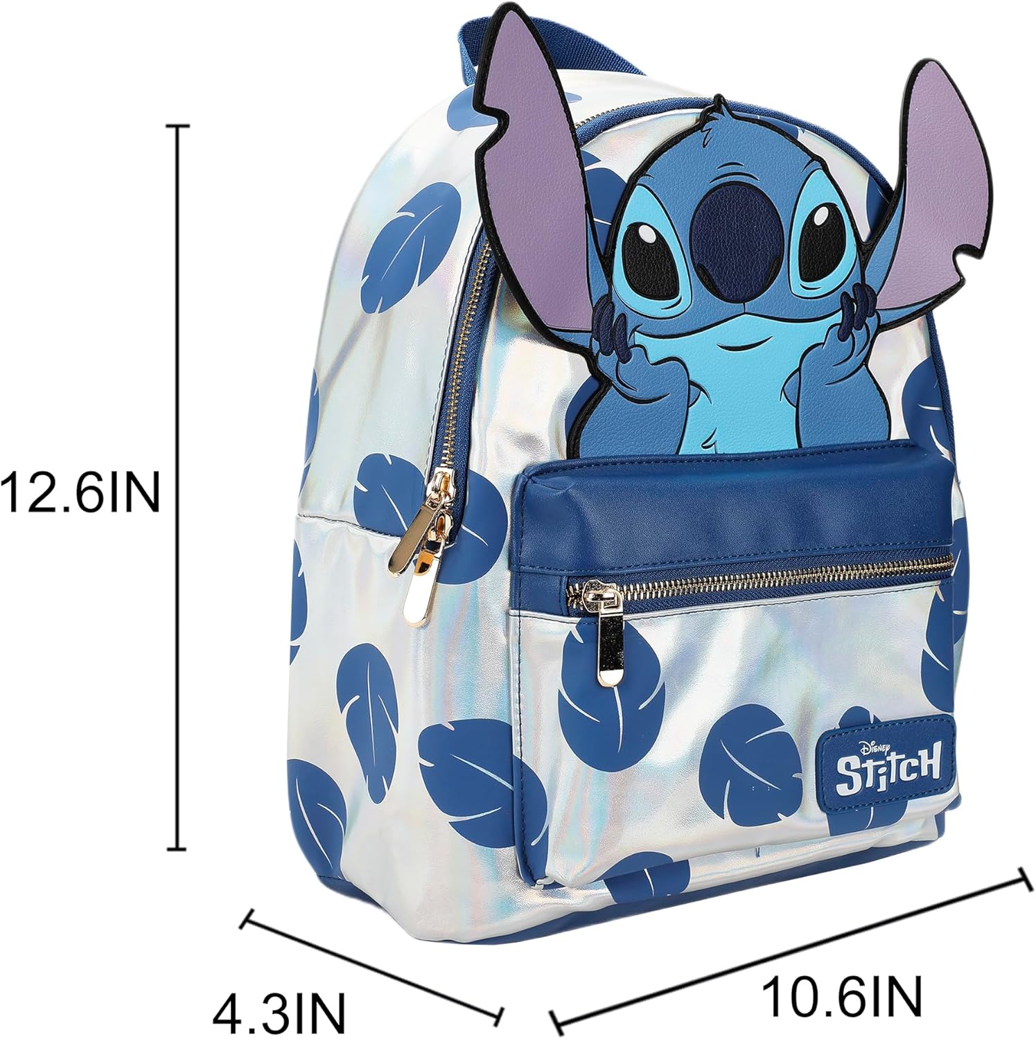 Bioworld Disney Stitch Blue Leaves 12.6" White Mini Backpack