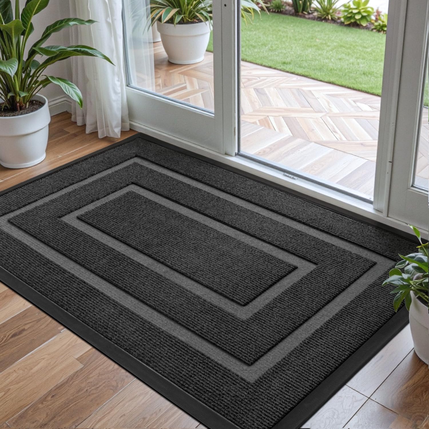 DEXI Felpudo Entrada Casa 60 x 120 cm, Felpudos Antideslizante para Exterior y Interior, Alfombra Absorbe Suciedad y Humedad, Impermeable, Fácil de Limpiar, Rectangular-Gris Oscuro