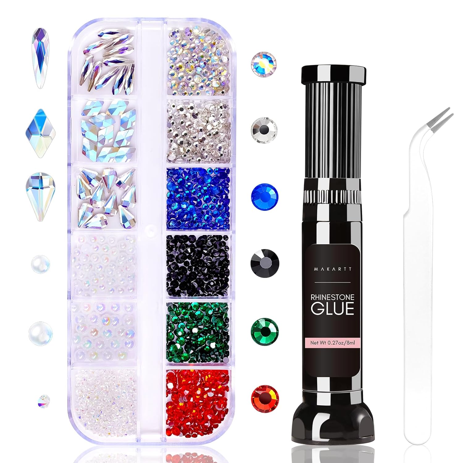 Makartt Nail Rhinestone Glue Kit, 8ml Gel Nail Glue with