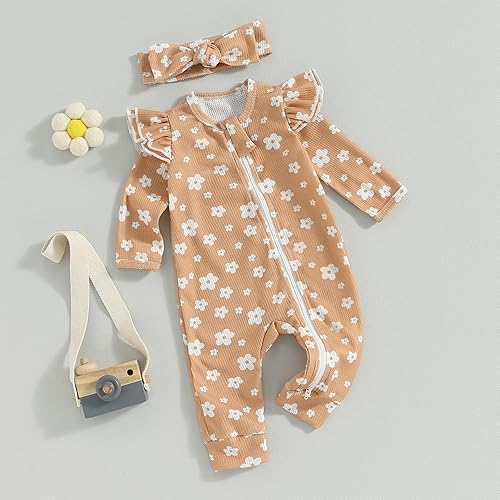 Miniatura 2 de Madjtlqy Mameluco de manga larga con volantes y diadema para recién nacido, para otoño e invierno, para bebé recién nacida