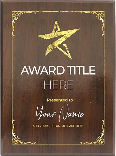 Placa de pared personalizada de 9 x 12 pulgadas para premios y reconocimiento, placa de acabado cereza con parte trasera con cerradura para colgar