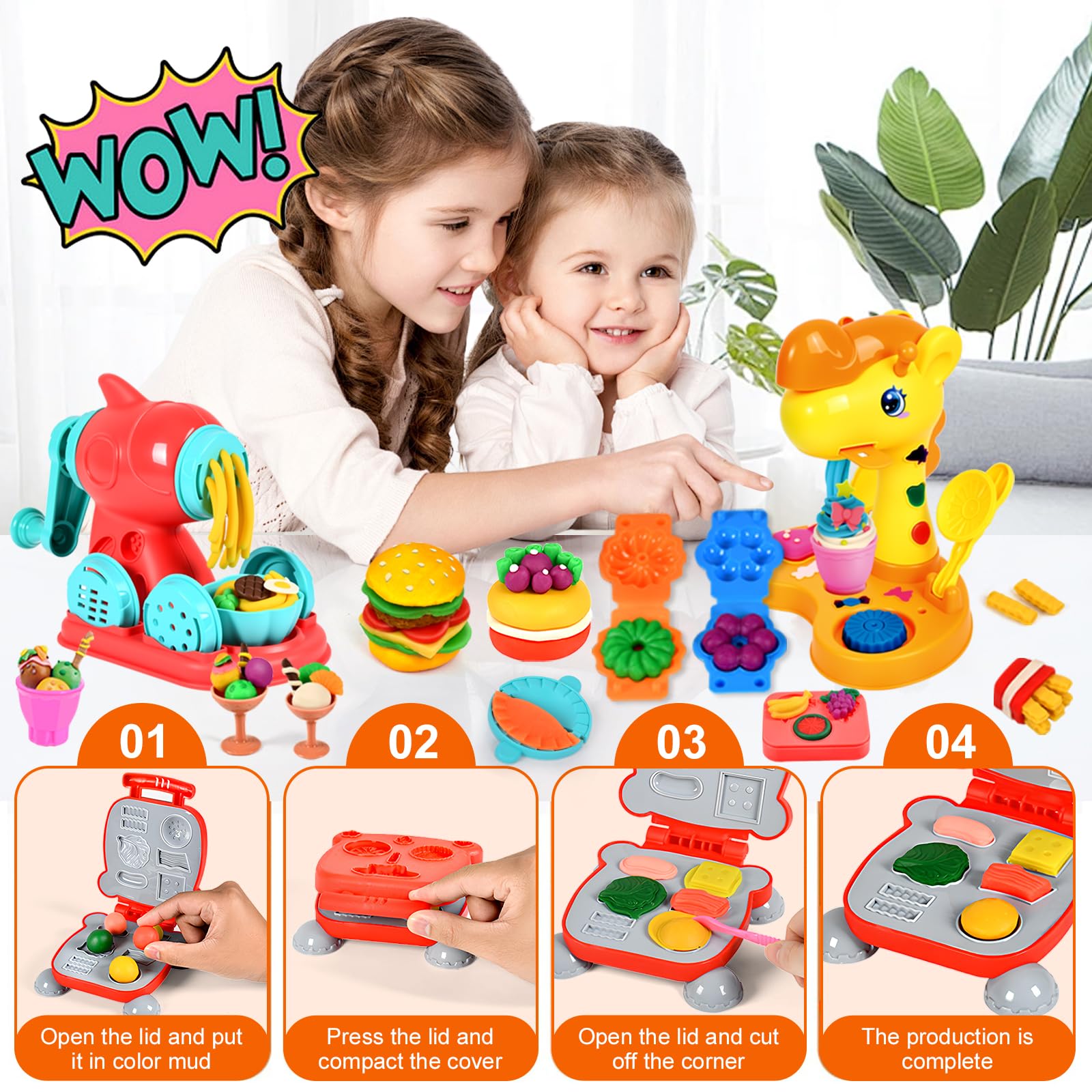 Zestaw do wyrabiania ciasta dla dzieci,zestaw gliny dla dzieci, glina modelarska dla dzieci,do robienia hamburgerów i pizzy, makaronu,narzędzi modelarskich,z 12 pojemniczkami gliny modelarskiej