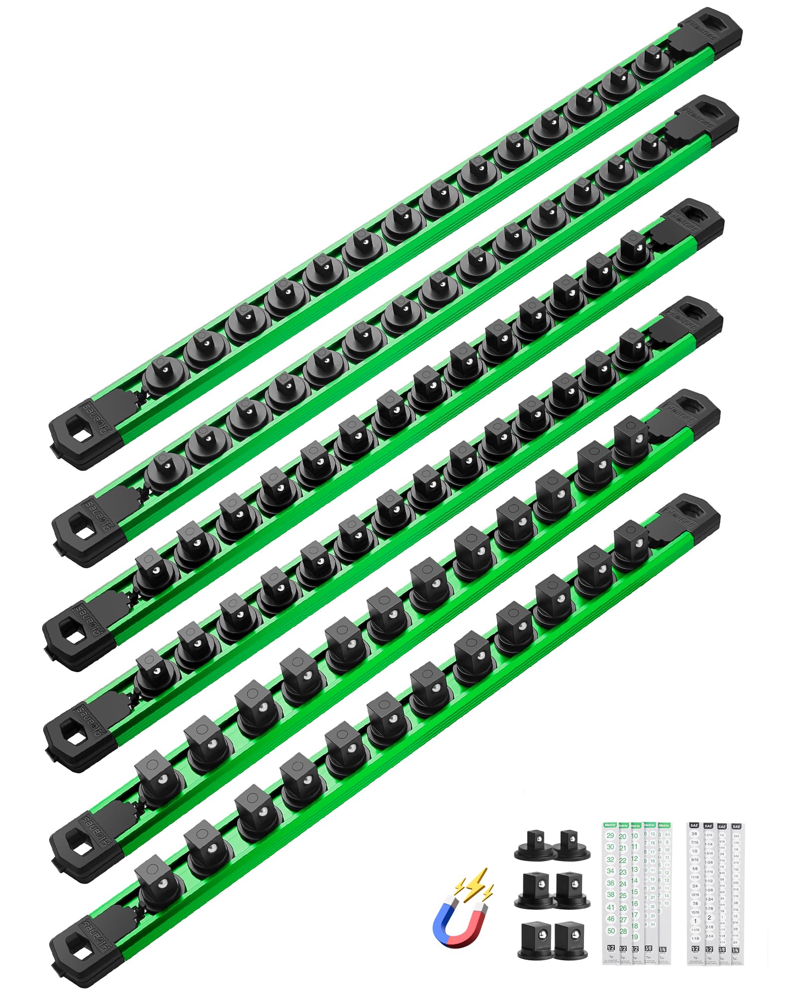 ALOANES Magnetic Socket Organizer, 1/2,3/8,1/4" 80 Clips (Green, 6PC)