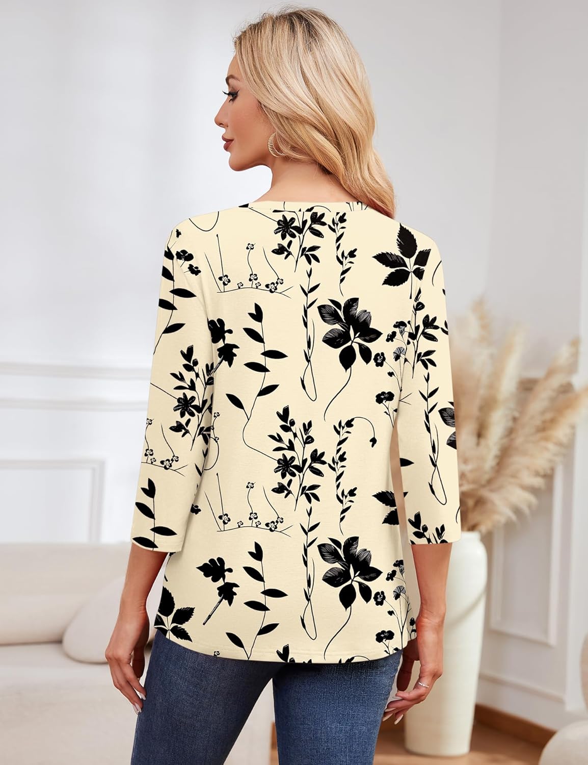 LOMON 3/4 Length Sleeve Womens Tops Dressy Casual Crewneck Pullover Tunics Summer Cute Blouses Fashion 2025 Tees Shirts - Image 5