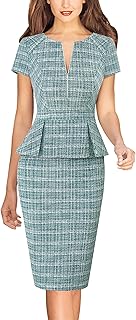Womens Work Business Office Front Zipper Peplum Professional Church Pencil Sheath Dress