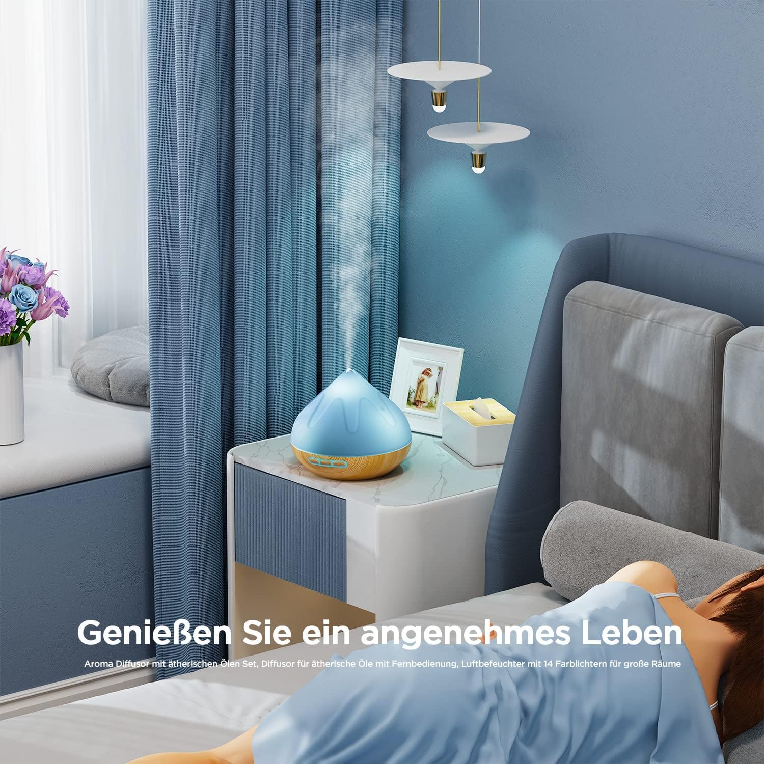 Aroma Diffuser 500 Ml – Luftbefeuchter Mit ätherischen Ölen, 14 Farb-LEDs & Fernbedienung (Holzoptik)