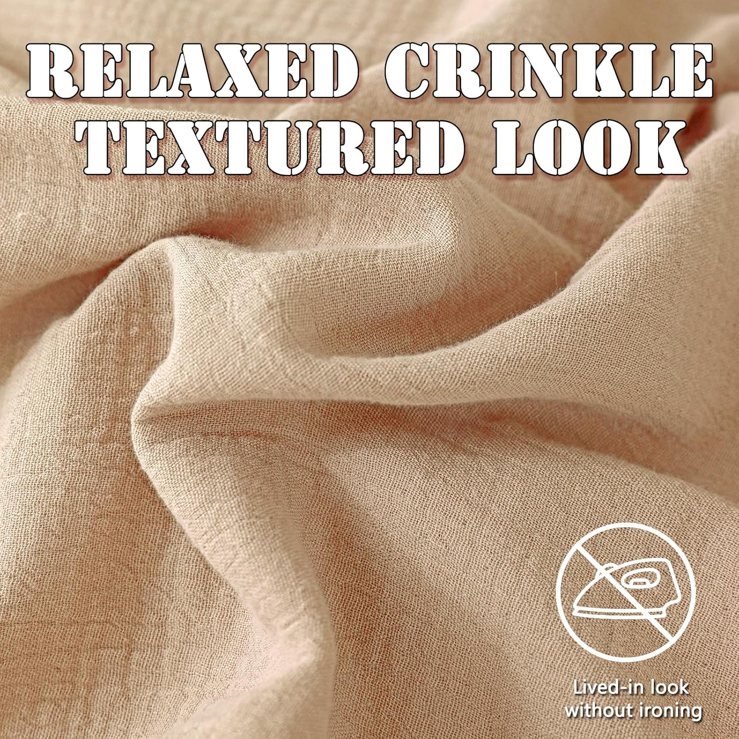 MorroMorn Muslin Duvet Cover California King Size, 100% Cotton Comforter Cover Set, Ultra Soft 3 Pieces 2-Layer Gauze Duvet Cover with 2 Pillowcases, Breathable Linen Like, 98"x104", Linen Beige - Image 3