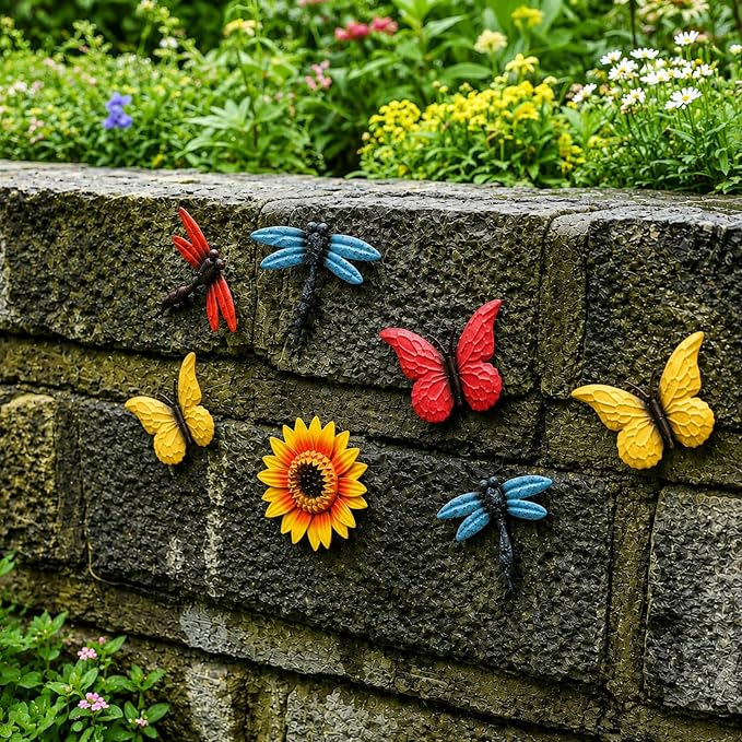 Decoración de pared metálica 9 piezas flores animales miniatura 7