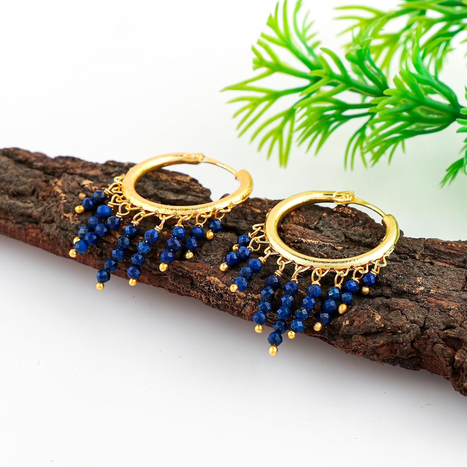 Natural Gemstone Hoop Earrings for Women - 2mm Beaded Hoops - Handmade Gold Plated Crystal Jewelry - Dainty Healing Stone Earrings