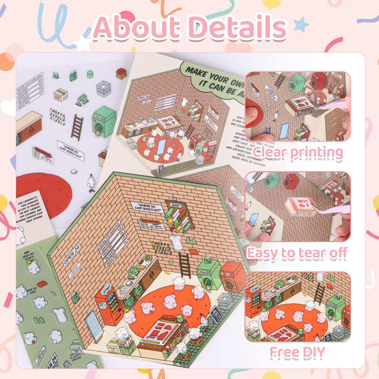 DOINEUFL 5 Sets 3D Sticker Scene, 3D House Sticker Set, Sticker Therapy 3D Stickers - Image 4