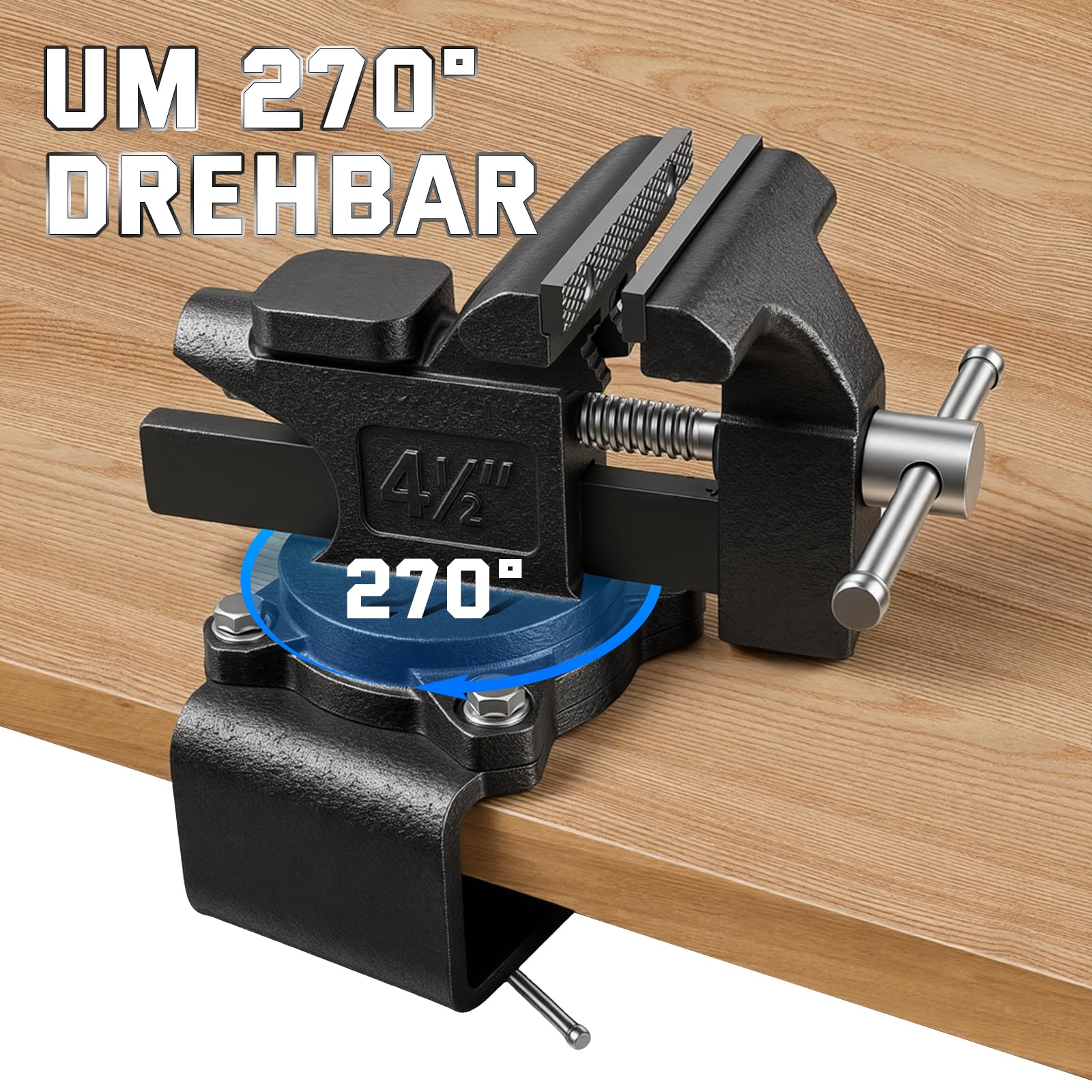 Imadło stołowe, obracane o 270°, rozpiętość 100 mm, imadło ławkowe 2 w 1 z akcesoriami śrubowymi