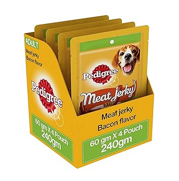 Pedigree Meat Jerky Stix Adult Dog Treat, Bacon, 4 Pouches (4 x 60g)