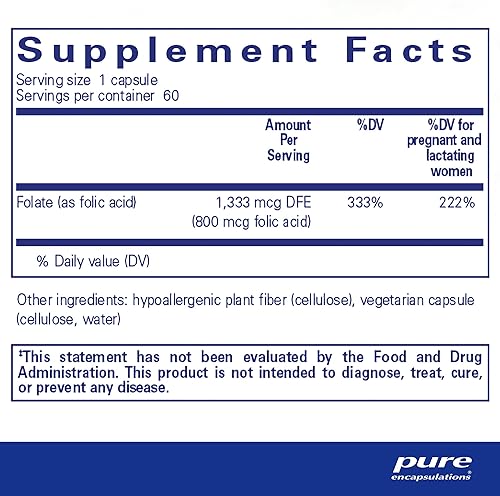 Miniatura 2 de Pure Encapsulations - Ácido fólico - Suplemento dietético hipoalergénico - 60 cápsulas