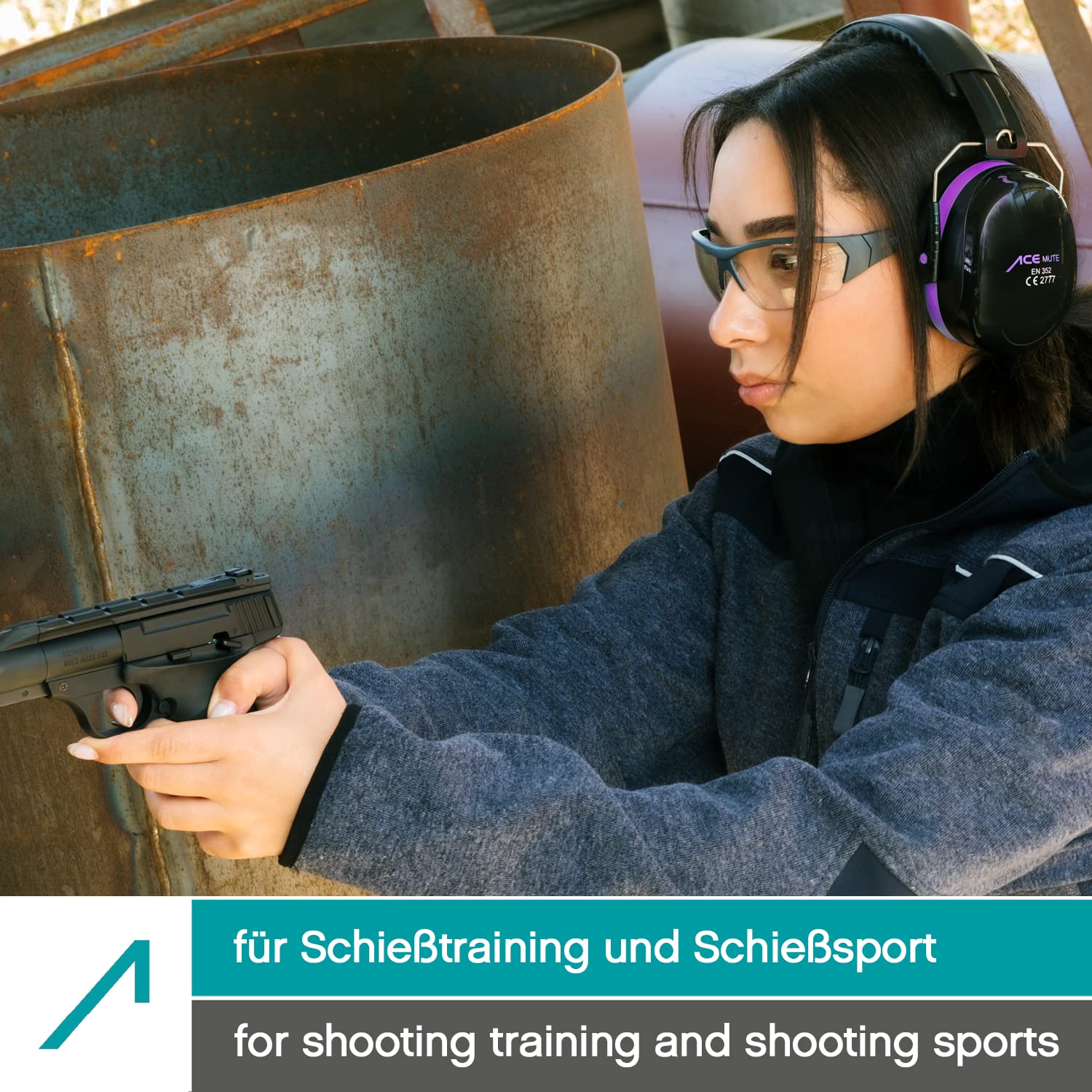 Cuffie Mute ACE EN 352-1 - Paraorecchie Per Lavoro E Tiro, SNR 32 DB, Rosso - Foto 4