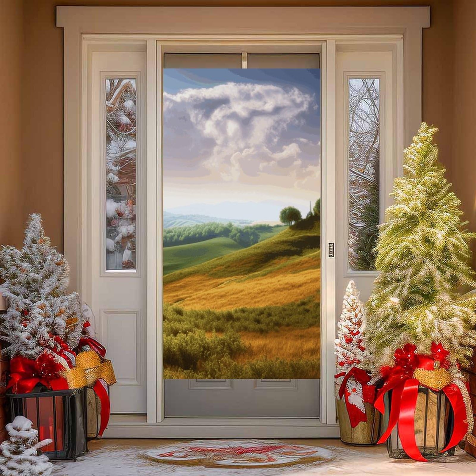 NONHAI Landscape Door Cover Decoration Welcome Door Banner Porch Sign Photo Background DoorCurtains for Doorway Privacy Window Curtain Porch Cover Indoor Outdoor Decor 70.9x35.4in