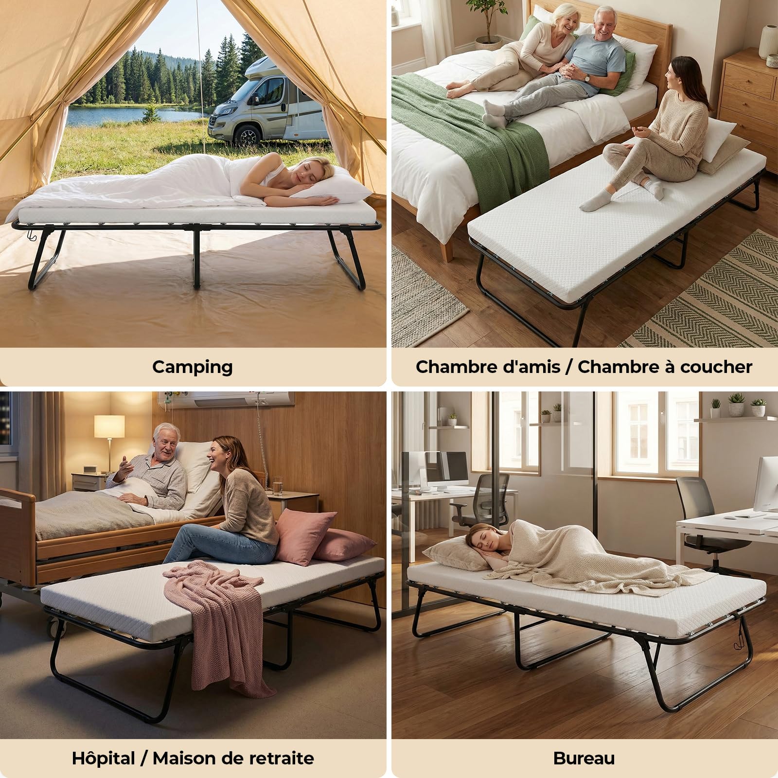 MAMIZO Lit Pliant 1 Personne 80 x 190 cm, Lit Pliable Adulte Portable | avec Matelas en Mousse Mémoire de 7cm,Lit d'Appoint Pliable,Lit Invité,Déplier et Utiliser,pour Bureau,Camping,Voyage,Hôpital