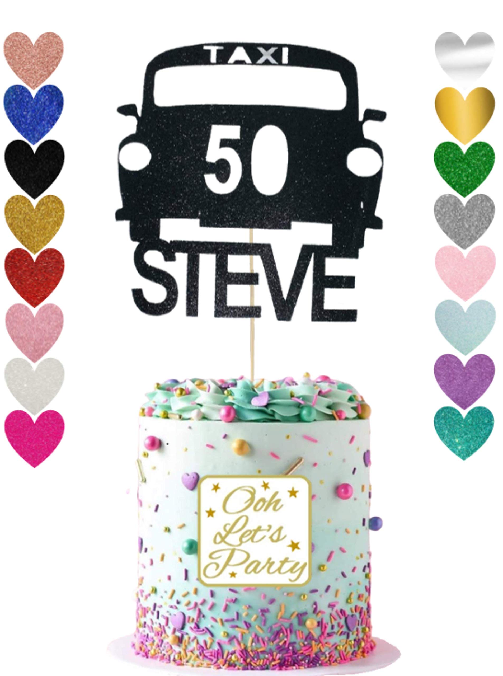 128. Taxi Cake Topper, Choose Your Name & Age, Custom, Cake Decoration, Glitter