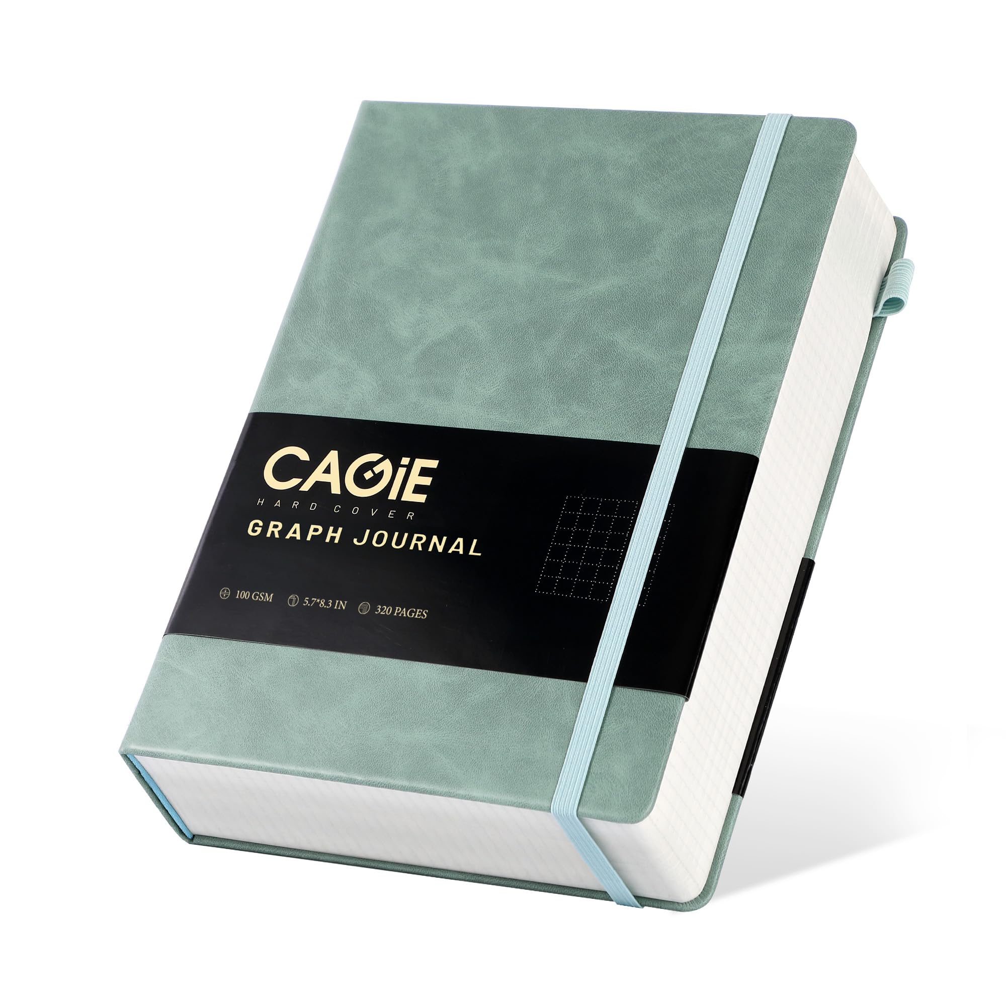 CAGIE 그래프 페이퍼 노트 - 320페이지 100 GSM 그래핑 그리드 저널 A5 하드커버 가죽 쿼드 유선 노트, 엔지니어링, 수학, 작업용, 그린