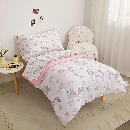 Miniatura 7 de Viviland Juego de edredón de unicornio para niñas pequeñas, juego de ropa de cama de microfibra suave para niños pequeños