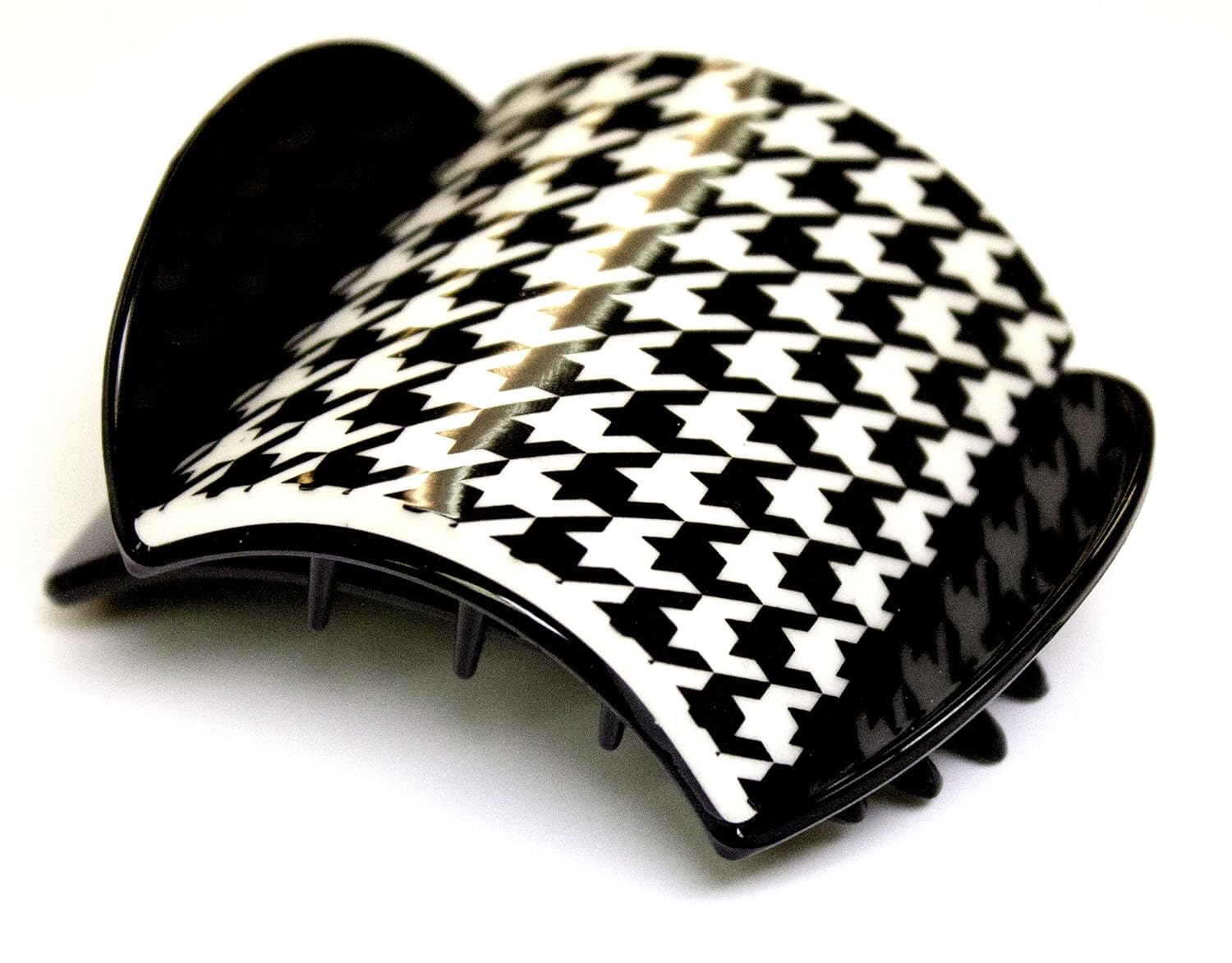 Mia Super Clamp, Strong, Beautiful Jaw Clamp For The Hair, Comfortable Contour Fit & Hidden Spring, 3 Inches Long, Black White Houndstooth Print 1pc