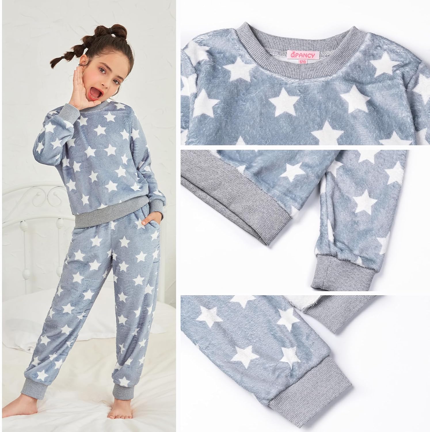 QPANCY Girls Pjs Set Two Piece Fleece Pajamas kids Fall Winter Long Sleeve pajamas Loungewear - Image 5