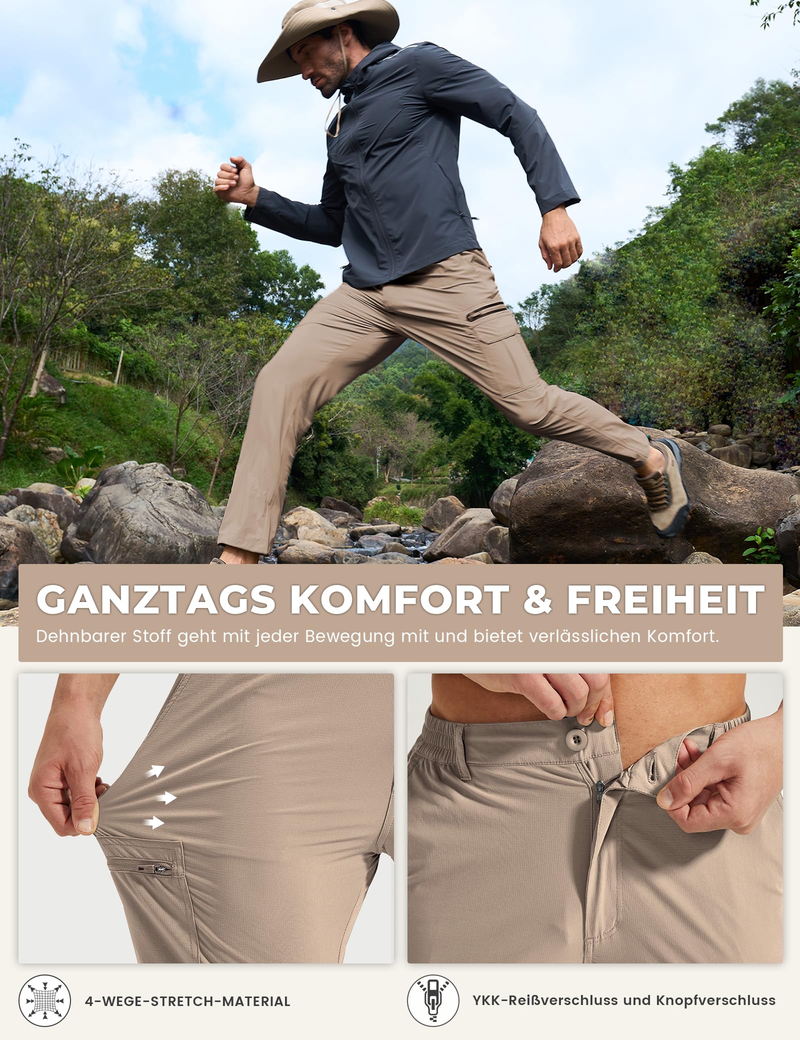 MOURCE Pantalones de senderismo ligeros para hombre, de secado rápido, resistentes al agua, con 7 bolsillos, para camping, pesca al aire libre